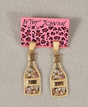 Betsey Johnson NWT Gold Rhinestone Champagne Bottle Drop Statement Earrings